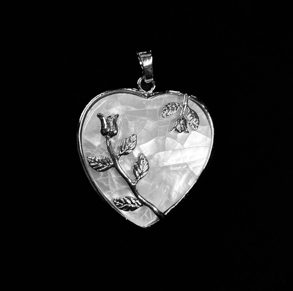 Silver Mother of Pearl Crystal Heart Pendant