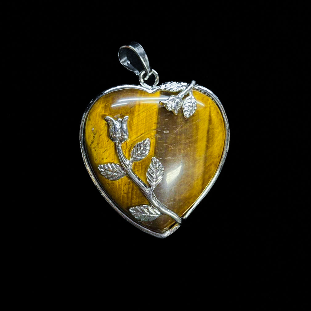 Silver Tigers Eye Crystal Heart Pendant
