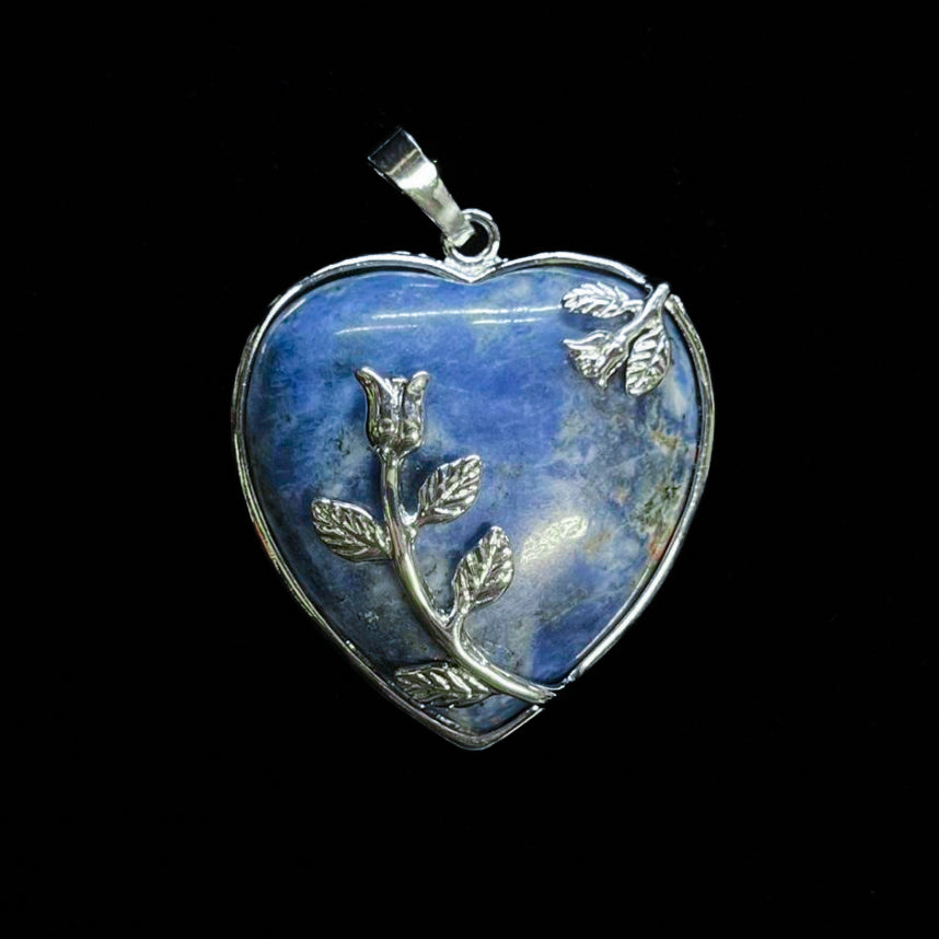 Silver Sodalite Crystal Heart Pendant