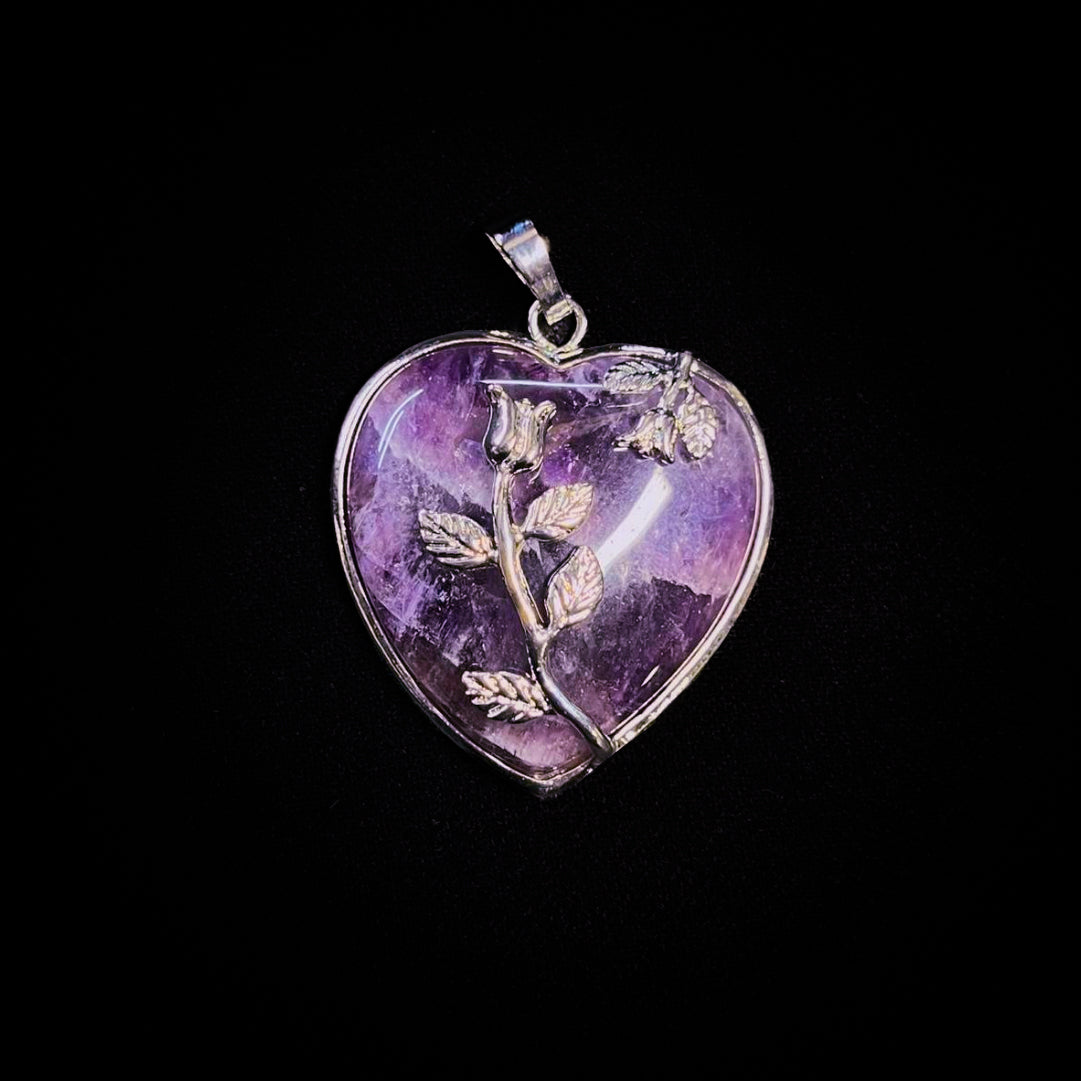 Silver Amethyst Crystal Heart Pendant
